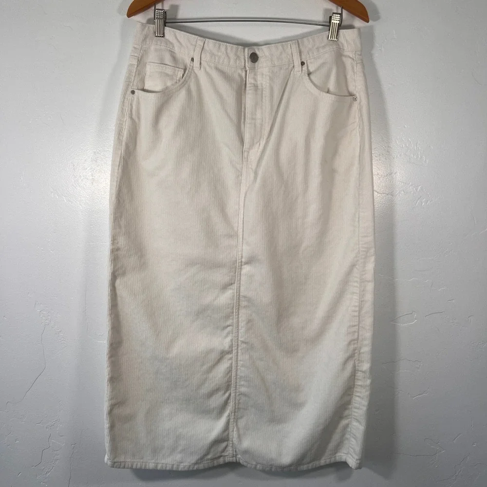 Cotton On Cord Maxi Skirt Womens Size 12 Cream Off-White Straight Back Slit 1052 - Picture 1 of 8